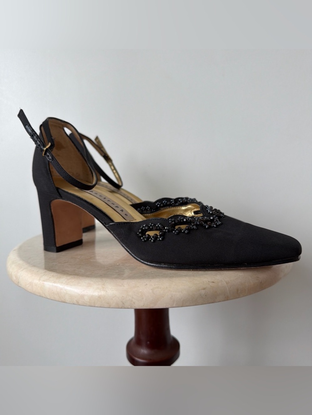 Vintage Satin Beaded Square Toe Heels